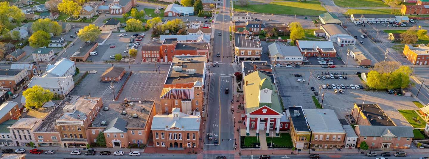 Aerial view of downtown Charles Town West Virginia