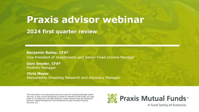 Title slide showing Praxis advisor webinar