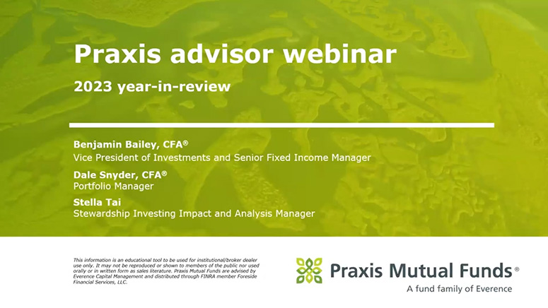 Title slide saying Praxis advisor webinar